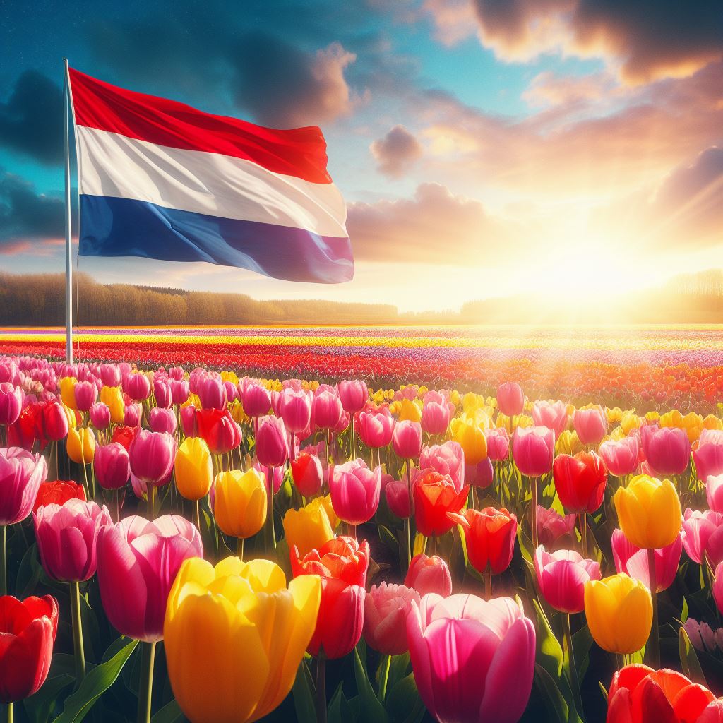 Tulpen met vlag van Nederland